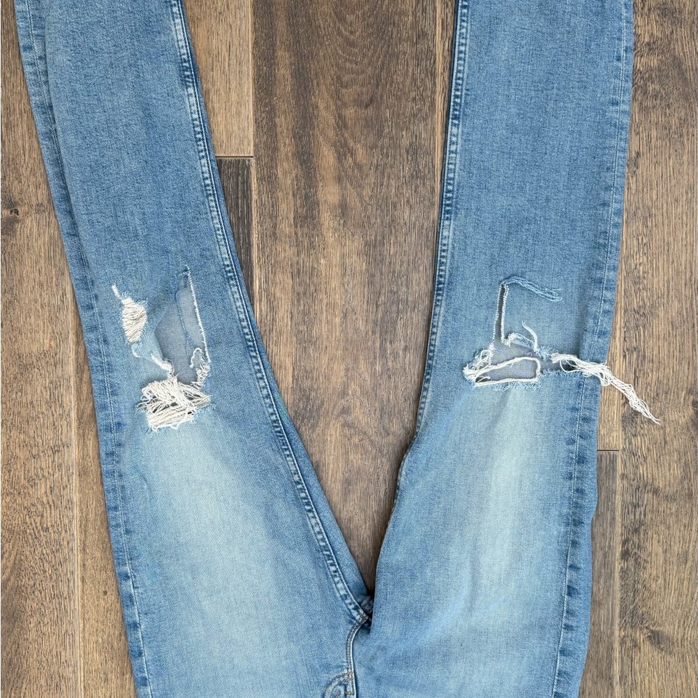 MOTHER Light Blue Distressed Straight Leg Jeans